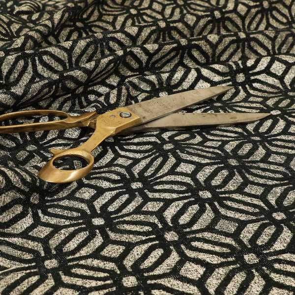 Lomasi Metallic Tones Fabric Silver Black Colour Geometric Small Medallion Pattern Furnishing Fabric JO-596