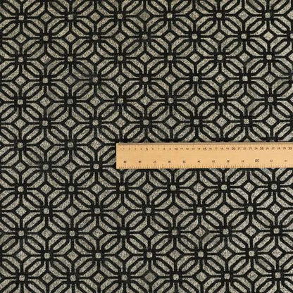 Lomasi Metallic Tones Fabric Silver Black Colour Geometric Small Medallion Pattern Furnishing Fabric JO-596