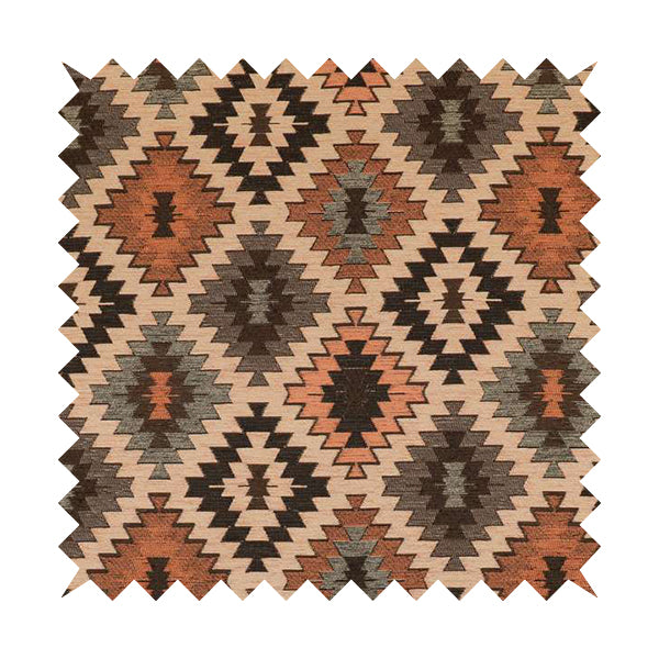 Mirador Aztec Medallion Pattern In Orange Colour Chenille Fabrics JO-598 - Roman Blinds