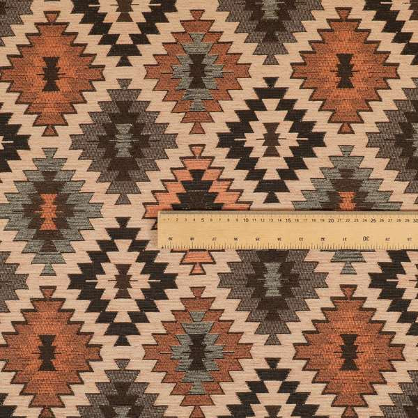 Mirador Aztec Medallion Pattern In Orange Colour Chenille Fabrics JO-598 - Roman Blinds