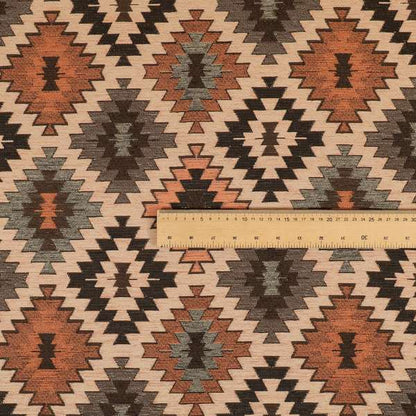 Mirador Aztec Medallion Pattern In Orange Colour Chenille Fabrics JO-598