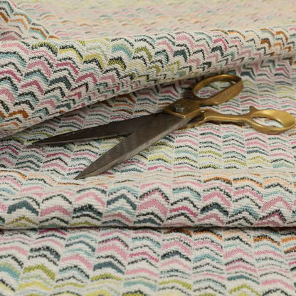 Bloomin Lovely Multi Colour Small Chevron Pattern Woven Quality Upholstery Fabric JO-604 - Handmade Cushions