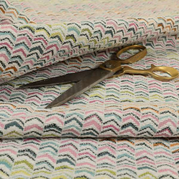 Bloomin Lovely Multi Colour Small Chevron Pattern Woven Quality Upholstery Fabric JO-604 - Made To Measure Curtains