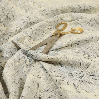 Waterperry Collection Beige Silver Colour Floral Pattern Soft Chenille Upholstery Fabric JO-605 - Roman Blinds