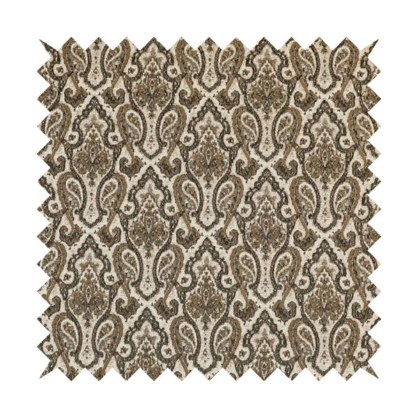 Fantasque Damask Pattern White Brown Chenille Fabric JO-607 - Handmade Cushions