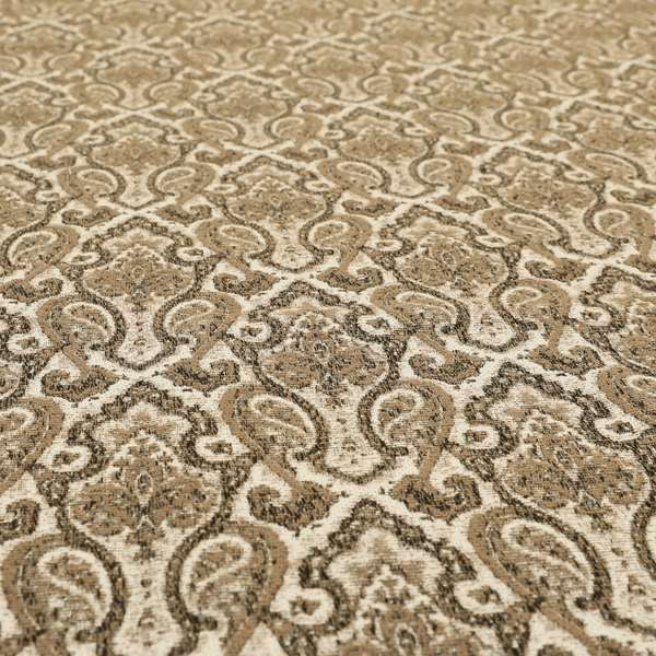 Fantasque Damask Pattern White Brown Chenille Fabric JO-607 - Roman Blinds