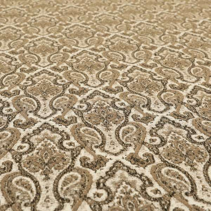 Fantasque Damask Pattern White Brown Chenille Fabric JO-607