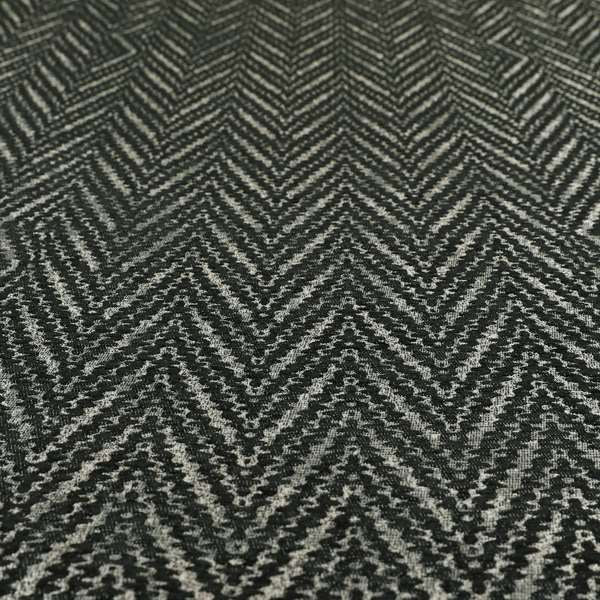 Lomasi Metallic Tones Fabric Black Silver Thin Chevron Striped Designer Furnishing Fabric JO-609 - Made To Measure Curtains