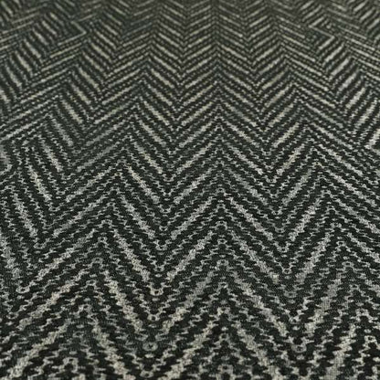 Lomasi Metallic Tones Fabric Black Silver Thin Chevron Striped Designer Furnishing Fabric JO-609 - Made To Measure Curtains