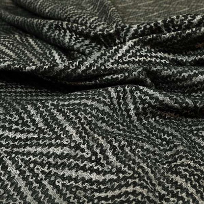 Lomasi Metallic Tones Fabric Black Silver Thin Chevron Striped Designer Furnishing Fabric JO-609 - Made To Measure Curtains