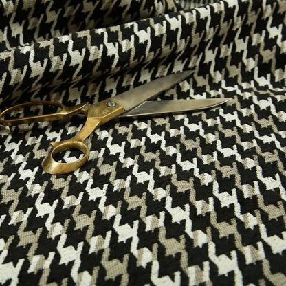 Boxer Houndstooth Pattern In Black Brown Cream Colour Woven Soft Chenille Upholstery Fabric JO-61 - Made To Measure Curtains