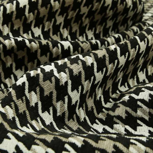 Boxer Houndstooth Pattern In Black Brown Cream Colour Woven Soft Chenille Upholstery Fabric JO-61 - Handmade Cushions