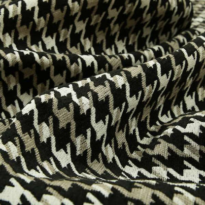 Boxer Houndstooth Pattern In Black Brown Cream Colour Woven Soft Chenille Upholstery Fabric JO-61 - Made To Measure Curtains