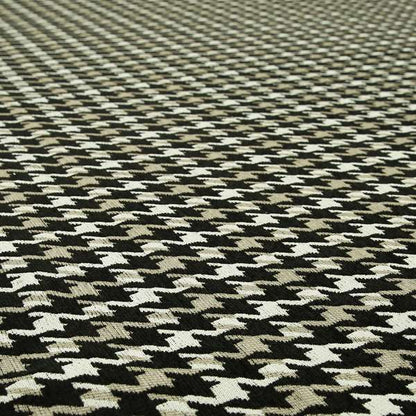 Boxer Houndstooth Pattern In Black Brown Cream Colour Woven Soft Chenille Upholstery Fabric JO-61 - Made To Measure Curtains