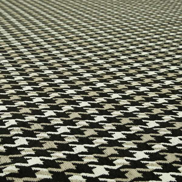 Boxer Houndstooth Pattern In Black Brown Cream Colour Woven Soft Chenille Upholstery Fabric JO-61 - Handmade Cushions