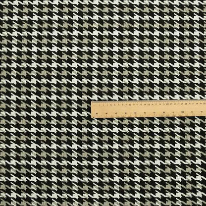 Boxer Houndstooth Pattern In Black Brown Cream Colour Woven Soft Chenille Upholstery Fabric JO-61