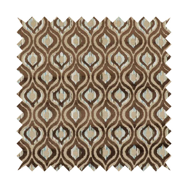 Ziani Modern Hourglass Geometric Pattern Velvet In Brown Colour JO-610 - Made To Measure Curtains