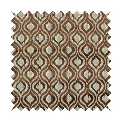 Ziani Modern Hourglass Geometric Pattern Velvet In Brown Colour JO-610 - Made To Measure Curtains