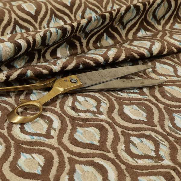 Ziani Modern Hourglass Geometric Pattern Velvet In Brown Colour JO-610 - Roman Blinds