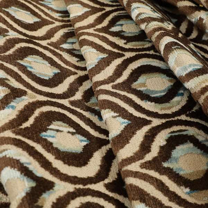 Ziani Modern Hourglass Geometric Pattern Velvet In Brown Colour JO-610 - Made To Measure Curtains