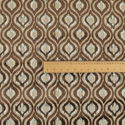 Ziani Modern Hourglass Geometric Pattern Velvet In Brown Colour JO-610 - Made To Measure Curtains