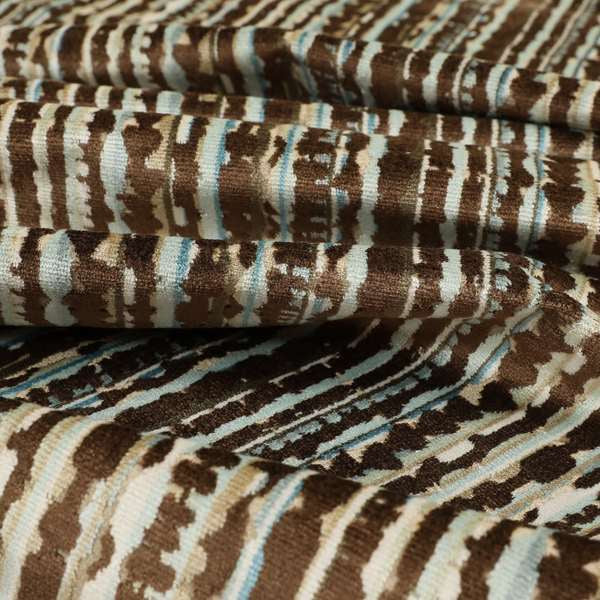 Ziani Modern Striped Geometric Pattern Velvet In Brown Colour JO-611 - Made To Measure Curtains