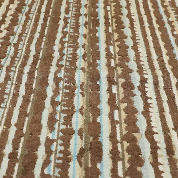 Ziani Modern Striped Geometric Pattern Velvet In Brown Colour JO-611 - Roman Blinds