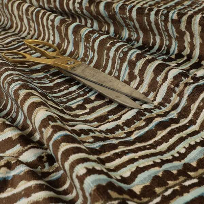 Ziani Modern Striped Geometric Pattern Velvet In Brown Colour JO-611 - Made To Measure Curtains