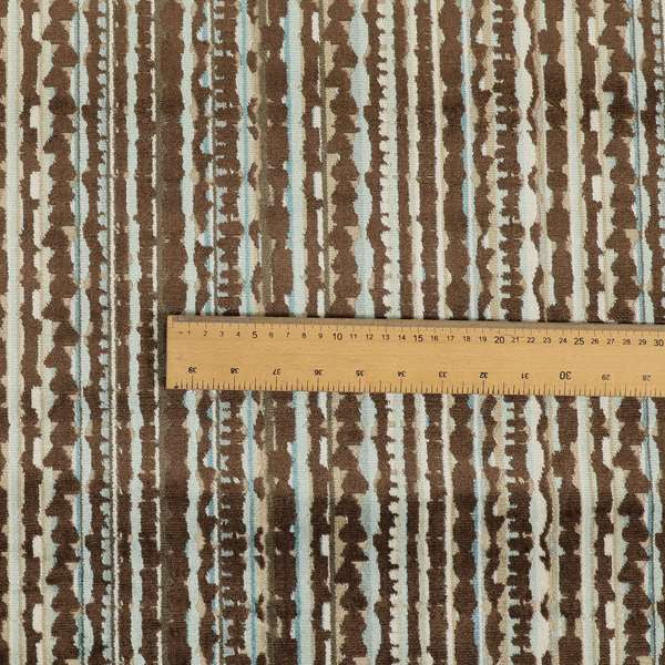 Ziani Modern Striped Geometric Pattern Velvet In Brown Colour JO-611 - Made To Measure Curtains