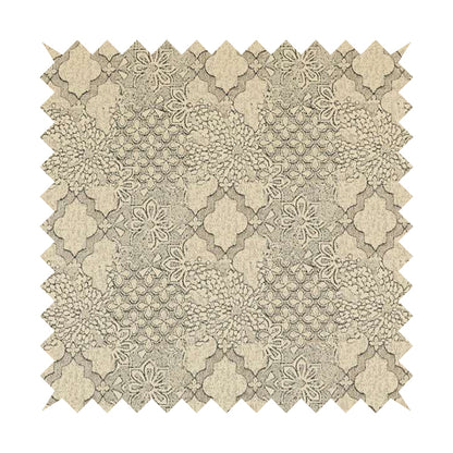 Waterperry Collection Beige Silver Colour Spanish Inspired Medallion Pattern Soft Chenille Upholstery Fabric JO-613 - Made To Measure Curtains