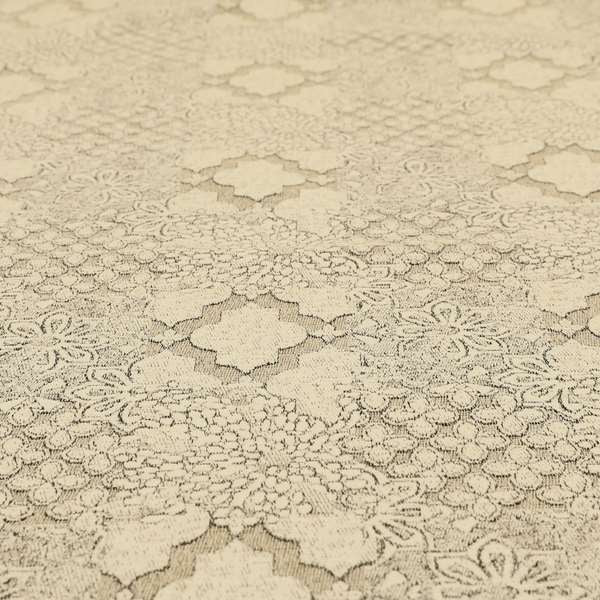 Waterperry Collection Beige Silver Colour Spanish Inspired Medallion Pattern Soft Chenille Upholstery Fabric JO-613