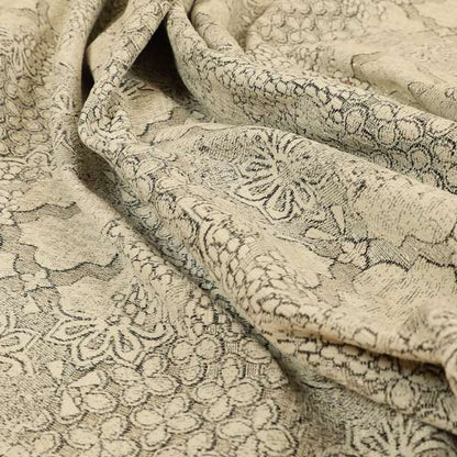 Waterperry Collection Beige Silver Colour Spanish Inspired Medallion Pattern Soft Chenille Upholstery Fabric JO-613 - Made To Measure Curtains