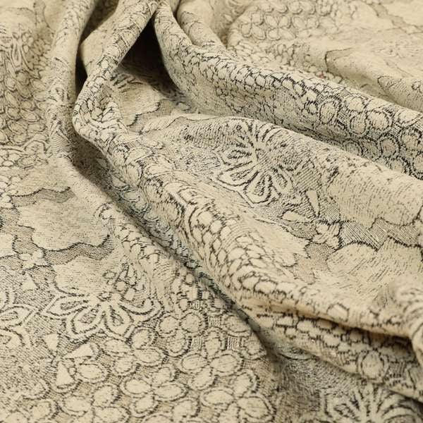 Waterperry Collection Beige Silver Colour Spanish Inspired Medallion Pattern Soft Chenille Upholstery Fabric JO-613