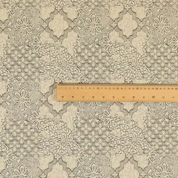 Waterperry Collection Beige Silver Colour Spanish Inspired Medallion Pattern Soft Chenille Upholstery Fabric JO-613 - Handmade Cushions