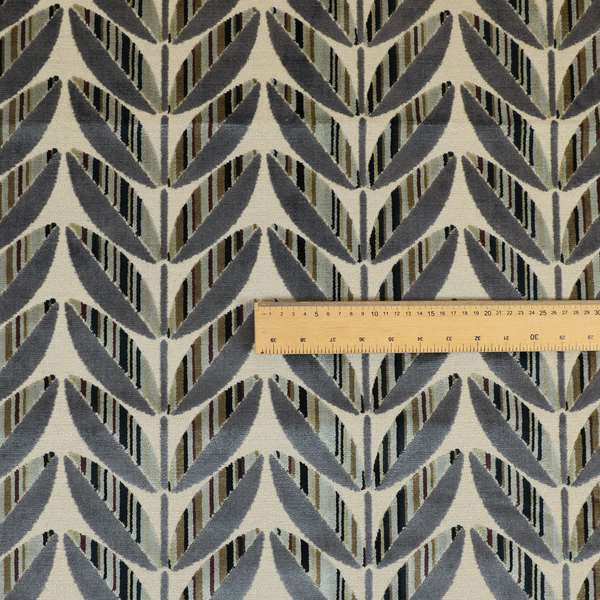 Ziani Modern Abstract Geometric Pattern Velvet Blue Colour JO-615 - Roman Blinds