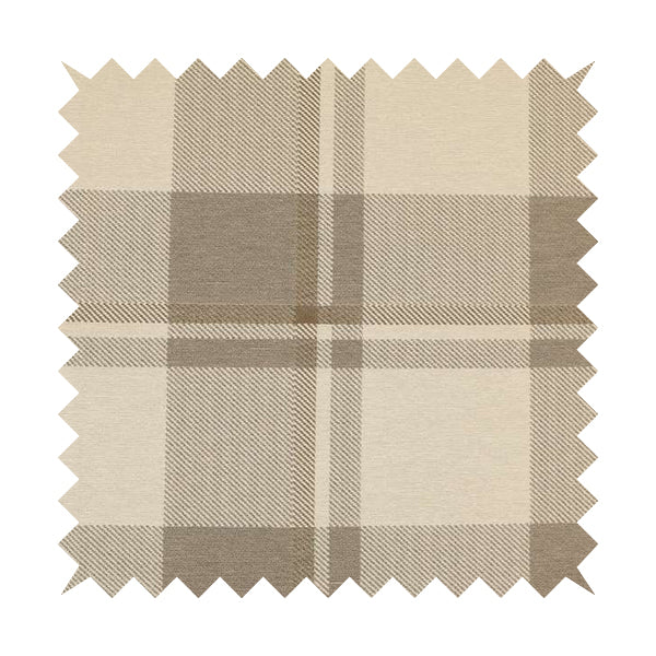 Highland Collection Checked Tartan Beige Brown Colour Soft Jacquard Woven Chenille Fabric JO-617 - Roman Blinds