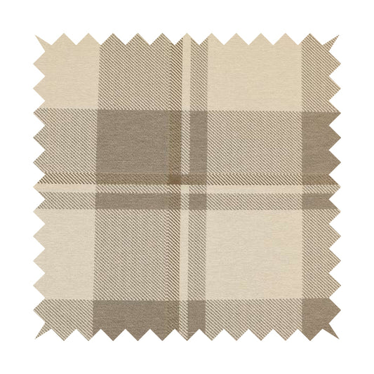 Highland Collection Checked Tartan Beige Brown Colour Soft Jacquard Woven Chenille Fabric JO-617
