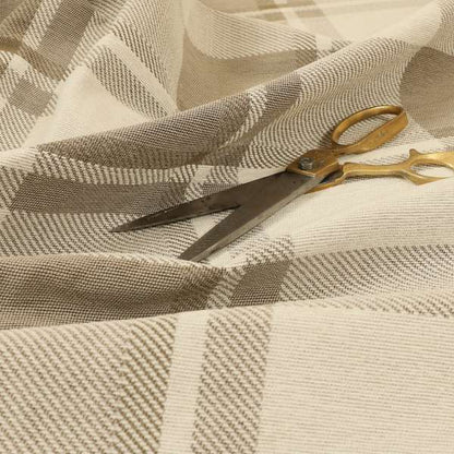 Highland Collection Checked Tartan Beige Brown Colour Soft Jacquard Woven Chenille Fabric JO-617 - Handmade Cushions