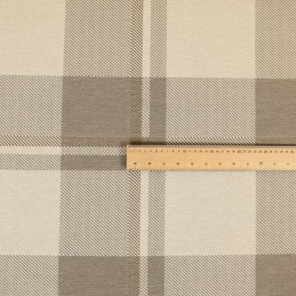 Highland Collection Checked Tartan Beige Brown Colour Soft Jacquard Woven Chenille Fabric JO-617 - Handmade Cushions