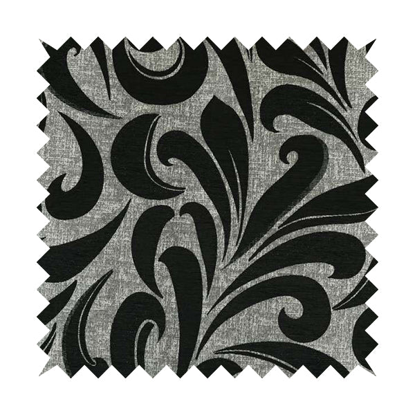 Black Silver Coloured Floral Pattern Soft Chenille Upholstery Fabric JO-618 - Roman Blinds