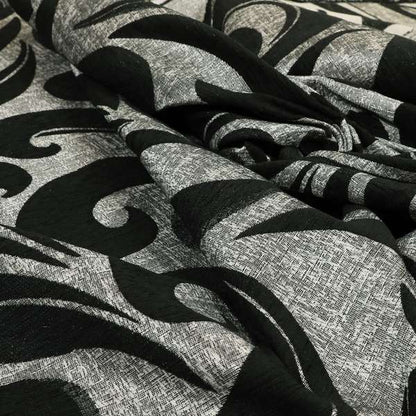 Black Silver Coloured Floral Pattern Soft Chenille Upholstery Fabric JO-618 - Made To Measure Curtains