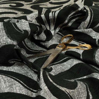 Black Silver Coloured Floral Pattern Soft Chenille Upholstery Fabric JO-618