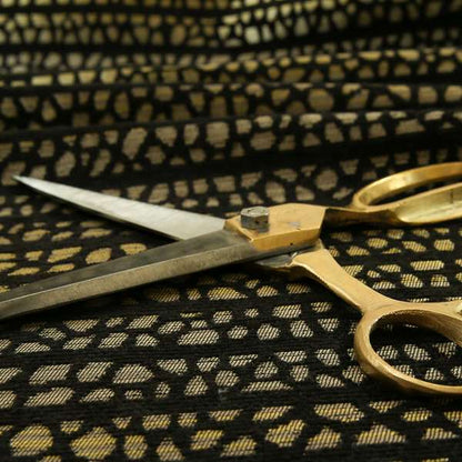 Hollywood Black and Gold Shine Effect Geometric Small Motif Pattern Soft Chenille Upholstery Fabric JO-62 - Roman Blinds