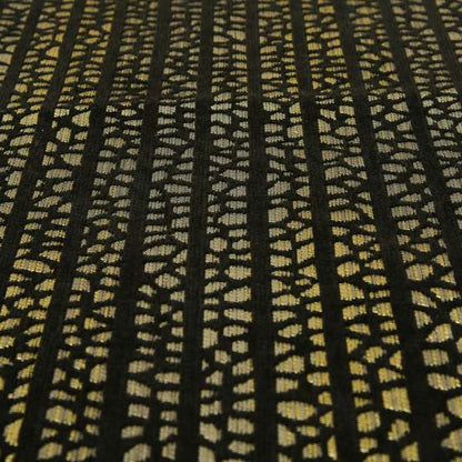 Hollywood Black and Gold Shine Effect Geometric Small Motif Pattern Soft Chenille Upholstery Fabric JO-62 - Roman Blinds