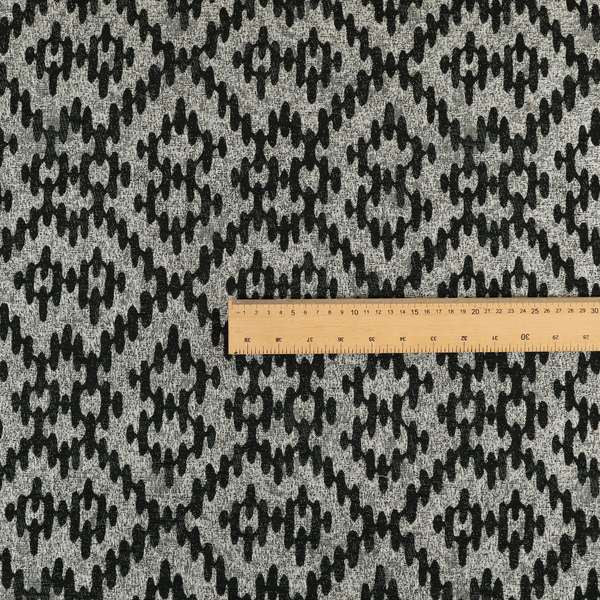 Lomasi Metallic Tones Fabric Black Silver Kilim Aztec Traditional Designer Furnishing Fabric JO-623 - Roman Blinds