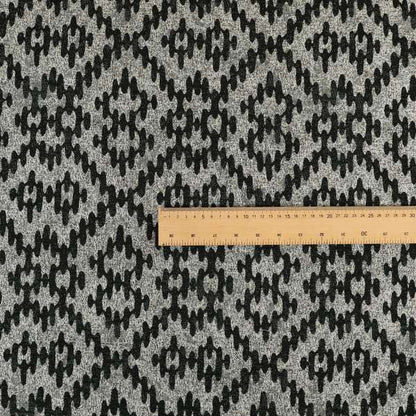 Lomasi Metallic Tones Fabric Black Silver Kilim Aztec Traditional Designer Furnishing Fabric JO-623 - Made To Measure Curtains