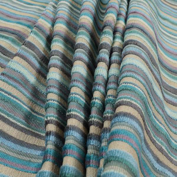 Ziani Modern Striped Pattern Velvet Blue Teals Colour JO-626 - Made To Measure Curtains