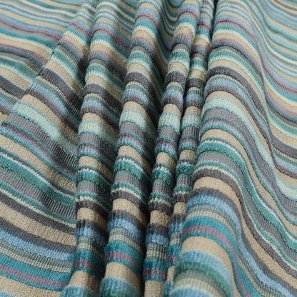 Ziani Modern Striped Pattern Velvet Blue Teals Colour JO-626 - Made To Measure Curtains