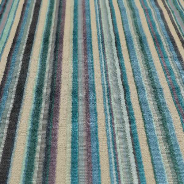 Ziani Modern Striped Pattern Velvet Blue Teals Colour JO-626 - Roman Blinds