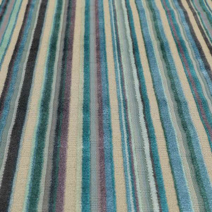 Ziani Modern Striped Pattern Velvet Blue Teals Colour JO-626 - Made To Measure Curtains